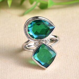 Sajen Rainbow Caribbean Doublet Quartz 7.80 ctw Ring Rhodium over Sterling Sz6